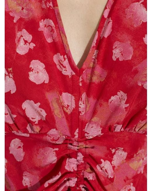 Isabel Marant Red Albini Ruched-Detail Asymmetric Dress