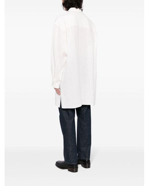 メンズ Yohji Yamamoto コントラストステッチ リネンシャツ White