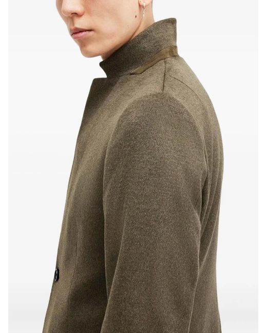 AllSaints Green High-Neck Single-Breasted Coat for men