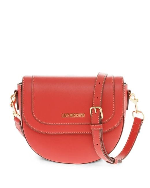 Moschino Red Logo-Plaque Saddle Bag