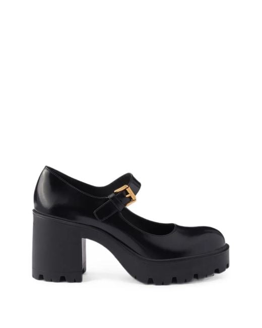 Prada Black Brushed Leather Pumps