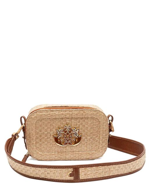 Isla Brown Woven Emblem Shoulder Bag