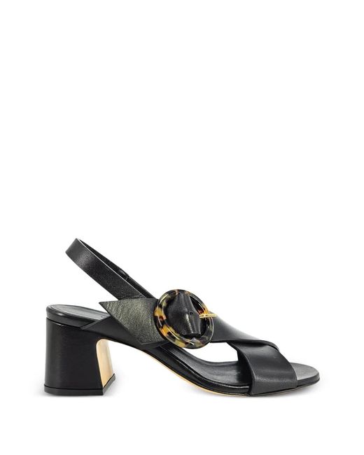 Madison Maison Black Buckle-Detail Slingback Leather Heeled Sandals