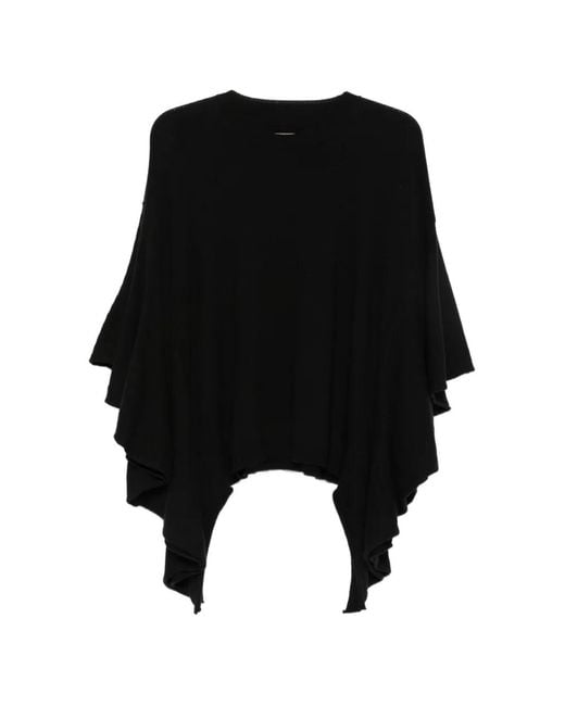 Uma Wang Black Ruffled Cape-Sleeve Jumper