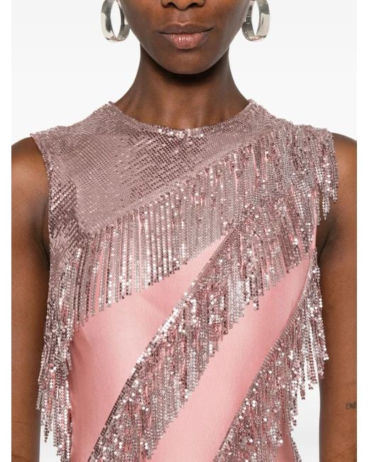 Rabanne Pink Sequin-Fringe Maxi Dress