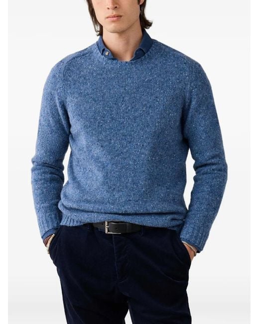 Hackett Blue Crew-Neck Wool Sweater for men