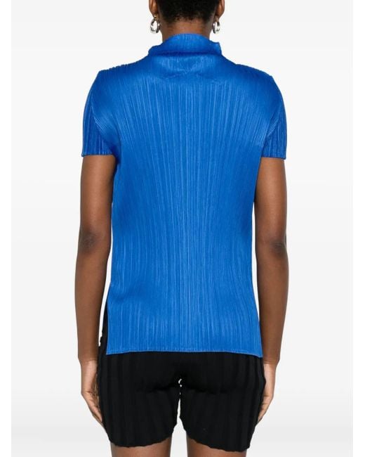 Pleats Please Issey Miyake Blue Pleated Buttoned Top