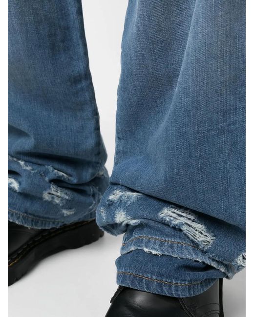 DIESEL Blue Distressed-Effect Wide-Leg Jeans for men