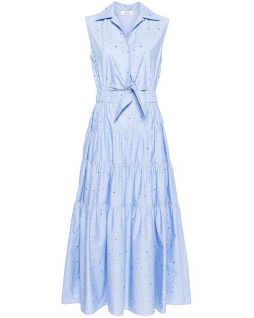 Sandro Blue Rhinestone-embellished Shirt Maxi Dress