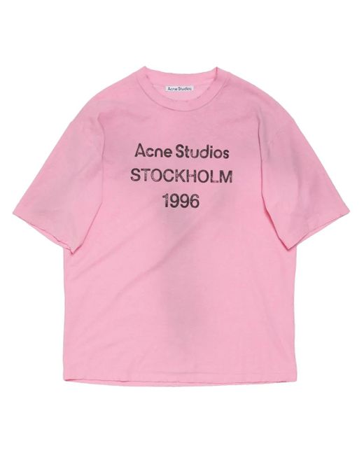 Acne Pink Distressed-T-Shirt Mit Logo-Print