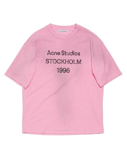 Acne Pink Distressed-T-Shirt Mit Logo-Print
