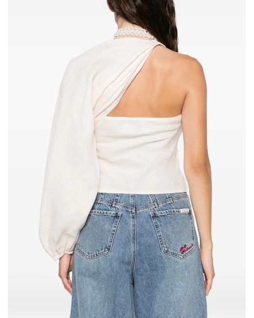 Self-Portrait White Draped-Sleeve Top