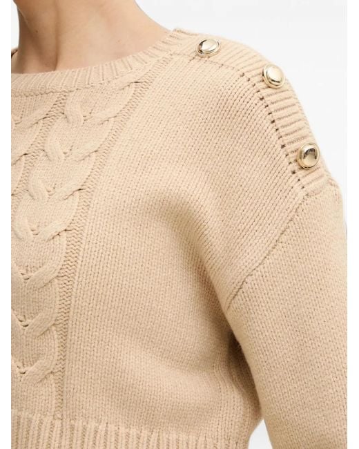 Morgan Natural Cable-Knit Button-Detail Midi Dress And Sweater