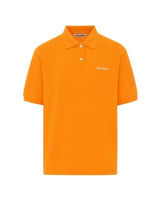 Miu Miu Orange Embroidered-Logo Polo Shirt