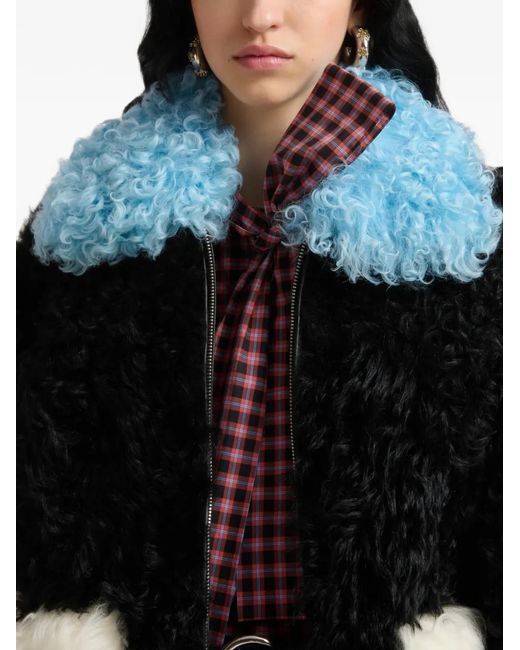 Marni Black Veste Shearling Noire À Détails En Blocs De Couleur