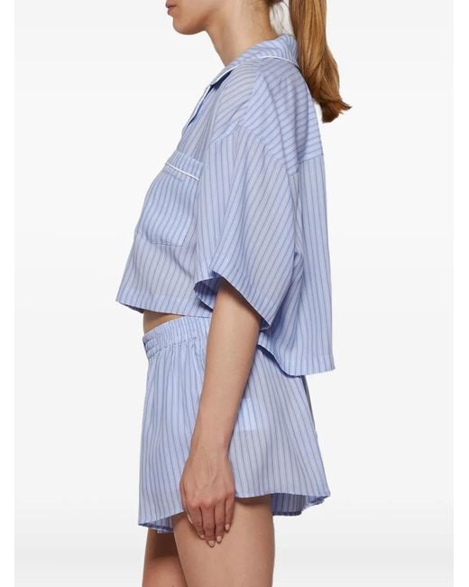 T By Alexander Wang Blue Striped Short-Sleeve Shirt