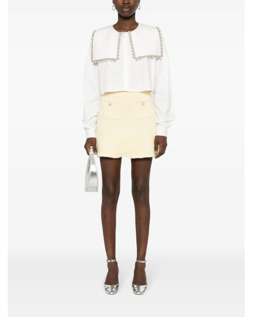 Self-Portrait Natural 'Knitted Mini Skirt With Jewel Buttons