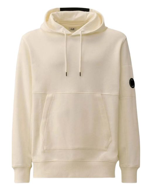 C P Company White Logo-Patch Cotton Hoodie for men