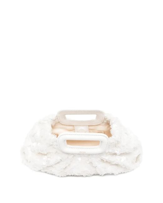 Maje White Mini Milpli Sequin-Embellished Clutch Bag