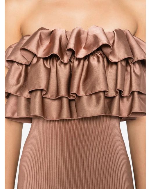Vestido de noche largo con volantes L'idée de color Brown