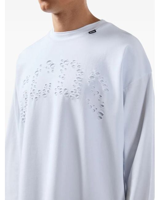 Gcds White Laser Cut-Logo Long-Sleeved T-Shirt for men