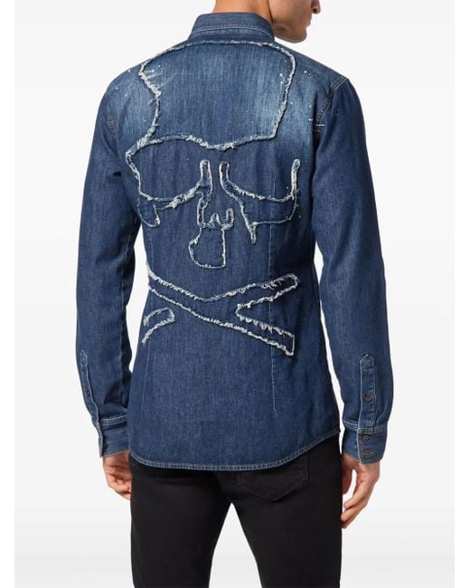 Philipp Plein Blue Denim Long-Sleeved Shirt for men