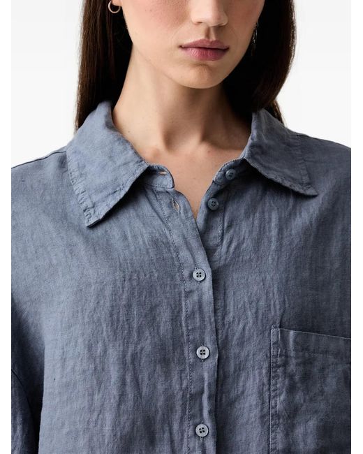 ViCOLO Blue Cropped Button-Down Linen Shirt