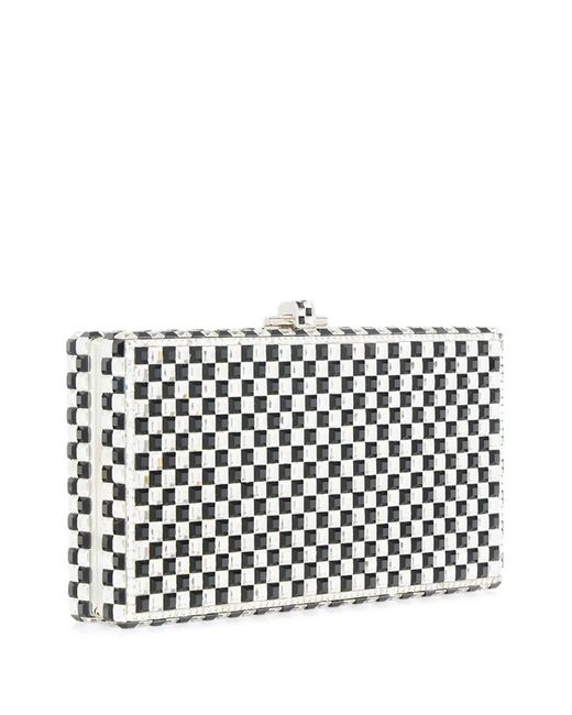 Judith Leiber White Check-Pattern Crystal Clutch Bag