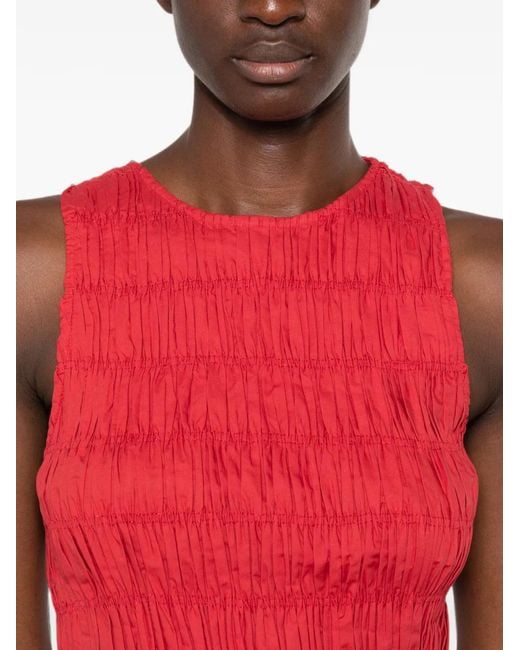 Faithfull The Brand Red Cales Smocked Peplum Top