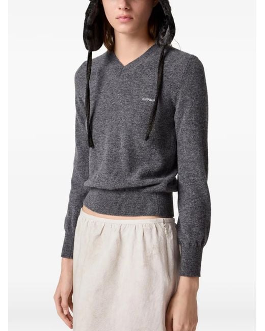 Miu Miu Gray Cardigan En Laine À Col V