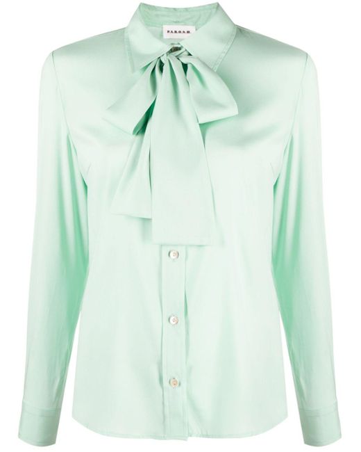 P.A.R.O.S.H. Green Pussy-bow Collar Silk Shirt