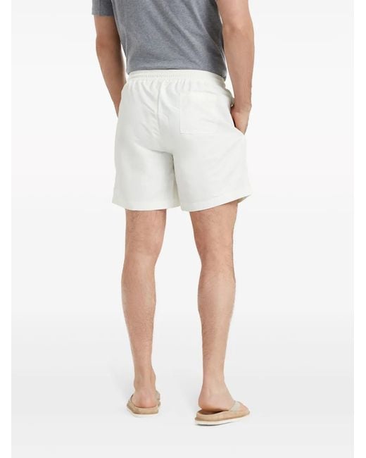 Brunello Cucinelli White Logo-Embroidered Swim Shorts for men