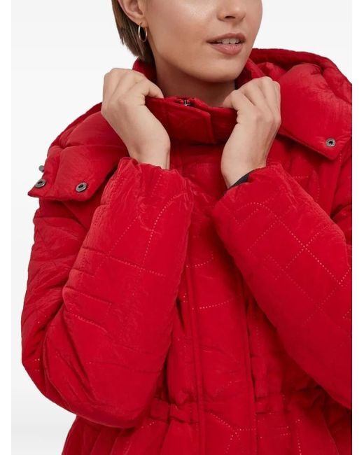 Desigual Red Tulip Quilted Hooded Jacket