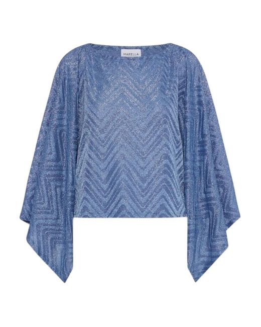Marella Blue Herringbone-Patterned Lurex Blouse