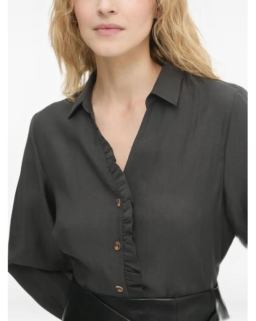 Never Fully Dressed Black Ruffled Button Shirt