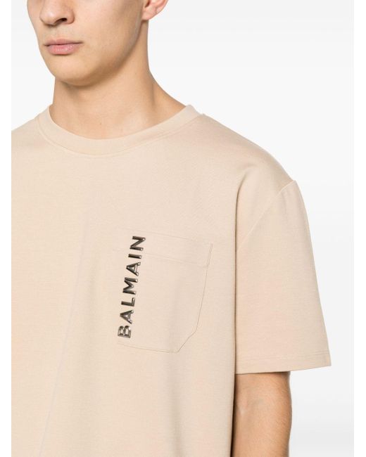Balmain Natural Logo-embossed T-shirt for men