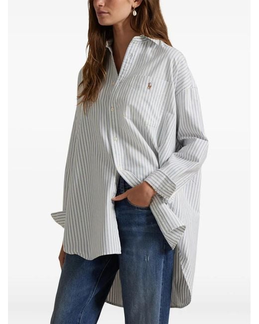 Polo Ralph Lauren White Oversized Oxford Striped Shirt