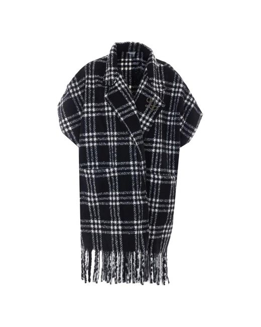 Liu Jo Black Check-Pattern Fringed Jacket
