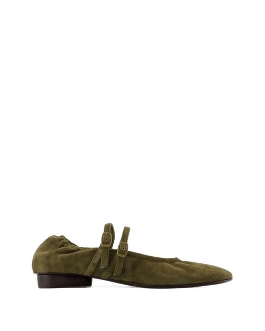 CAREL PARIS Green Tatiana Buckle-Strap Ballet Flats