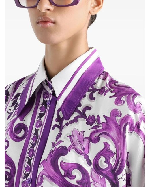 Dolce & Gabbana Purple Hemd Mit Maiolica-Print