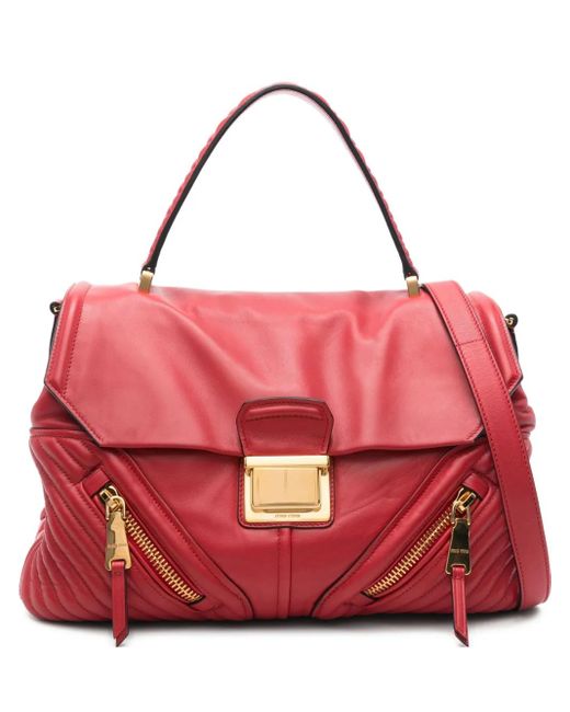 Miu Miu Red Zip-Fastening Quilted Tote Bag