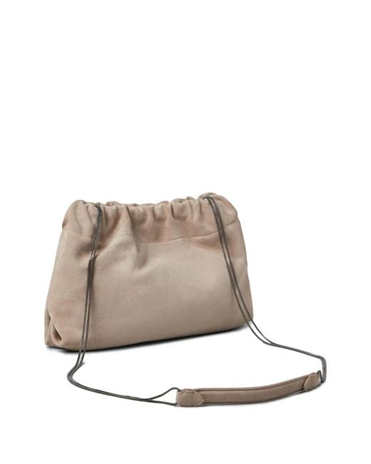Brunello Cucinelli Natural Drawstring Suede Shoulder Bag