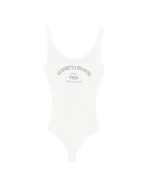 Elisabetta Franchi White Logo-Detail Ribbed Bodysuit