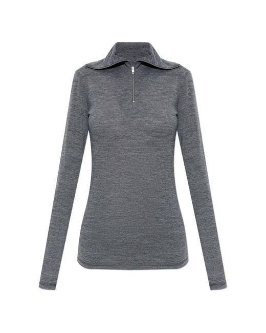Jil Sander Gray Quarter-Zip Stand-Up Collar Top