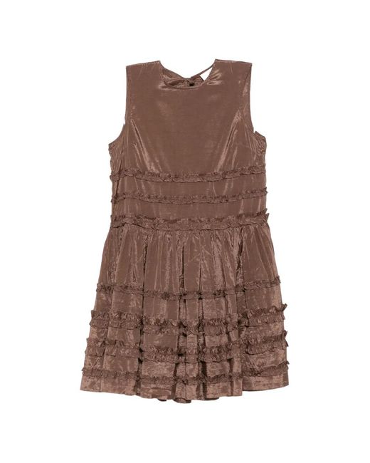 Damson Madder Brown Ruffled Drop-Waist Mini Dress