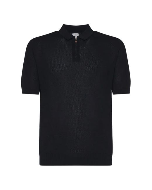Eleventy Black Zip-Up Short-Sleeve Polo Shirt for men
