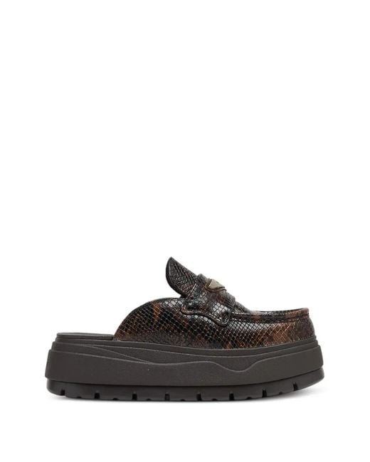 Nike Brown Air Se Snake-Effect Platform Loafer Mules