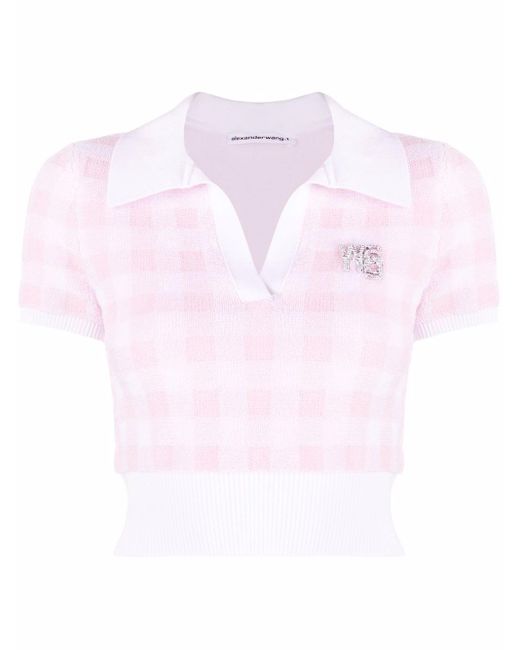 T By Alexander Wang Pink Gingham-check Cropped Top