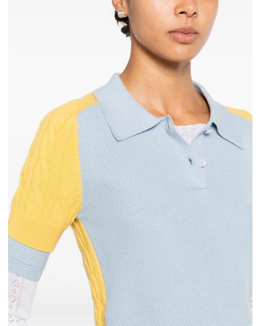 Marie Adam-Leenaerdt Blue Polo À Empiècements En Maille Torsadée