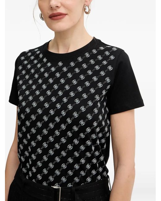 Guess Black Patterned Crew-Neck T-Shirt